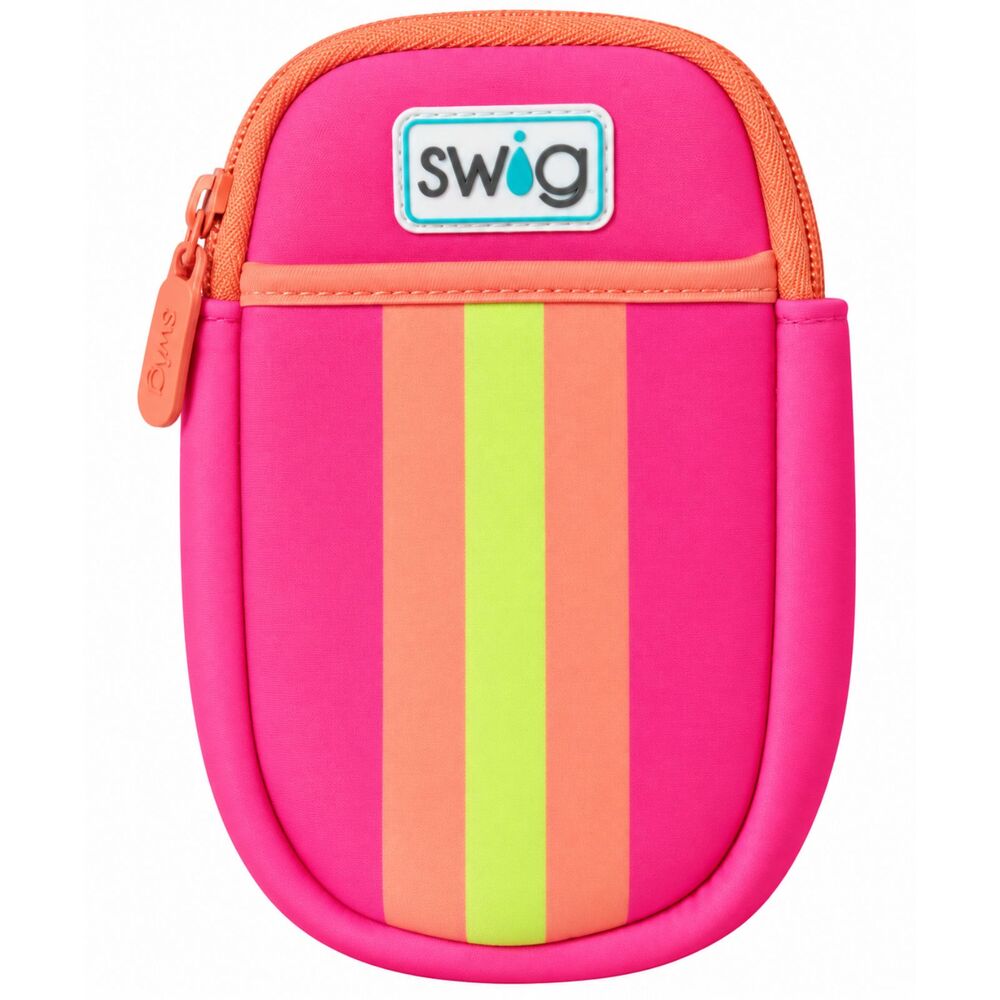 Swig Life Tumbler Pouch Pink Neon Stripe Zipper Cup Accessory Holder Bag